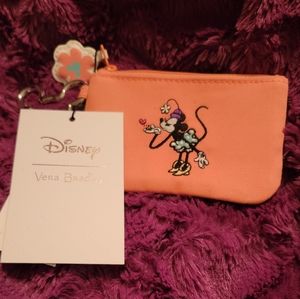 Vera Bradley Disney Sensational MINNIE MOUSE  Zip ID Case -peach- embroidered